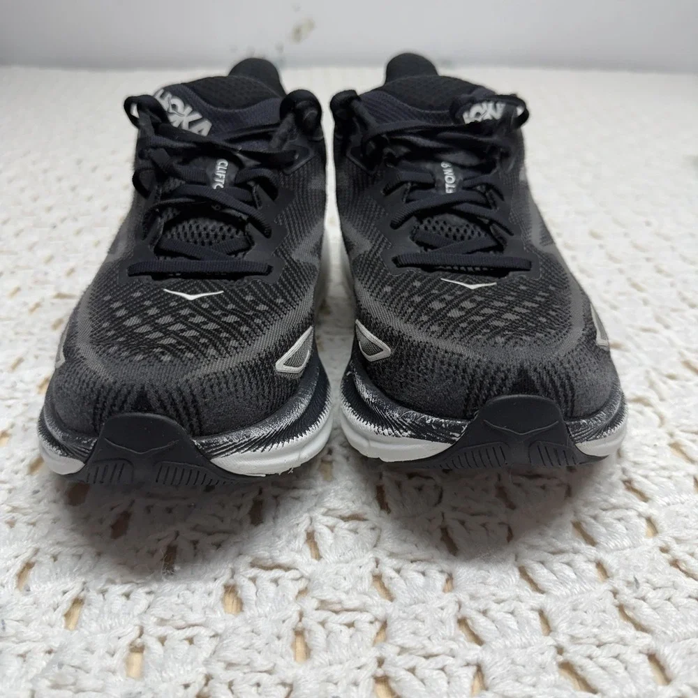 Hoka One One Clifton 9 Wide Running Shoes Women Sz  10D Black Cushioned Sneakers
